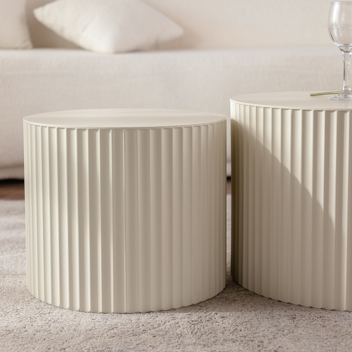 Wave Stripe Modern Drum Nesting Coffee Table Set (2) | OROA