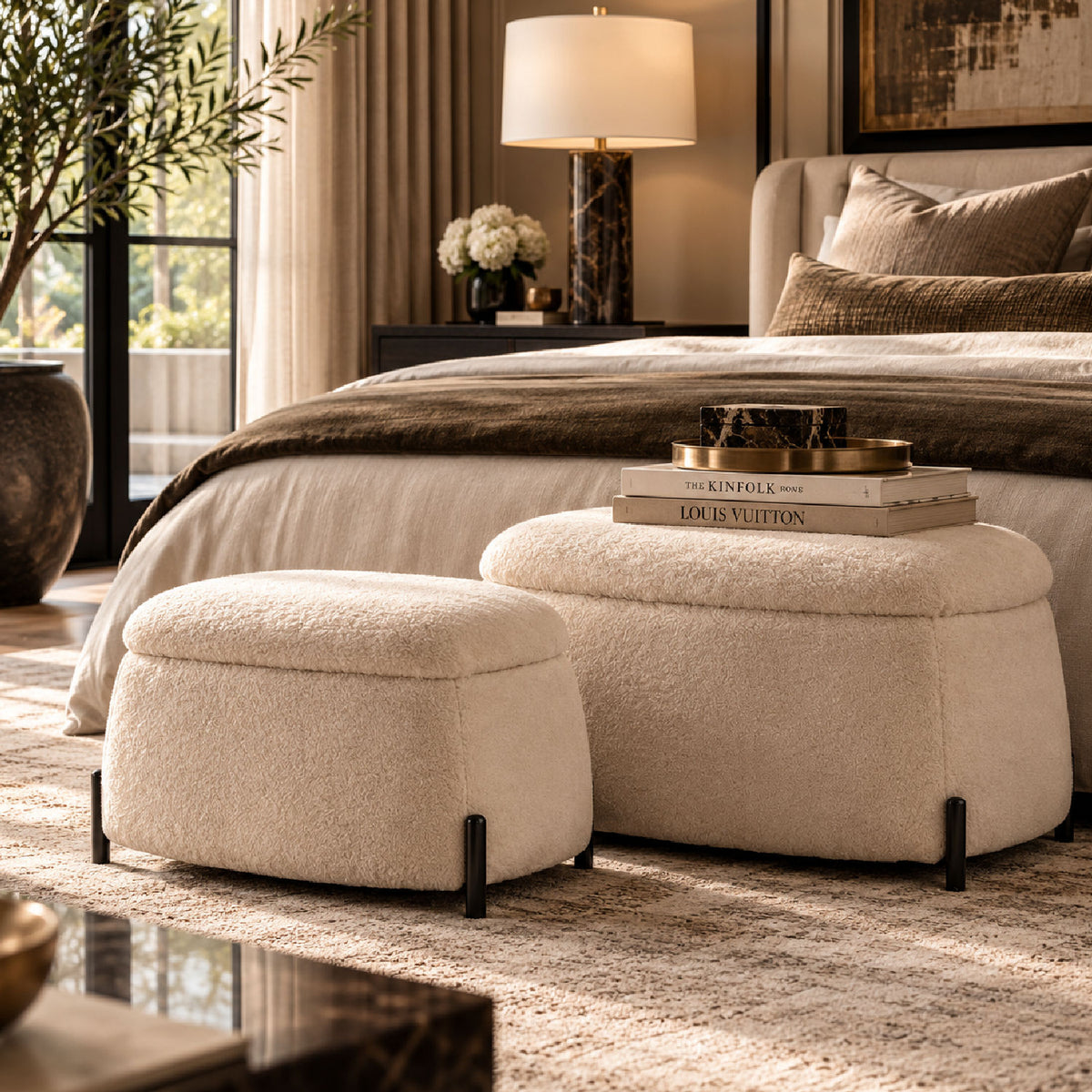 Light Camel Upholstered Storage Ottoman Set (2) | OROA