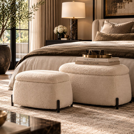 Light Camel Upholstered Storage Ottoman Set (2) | OROA