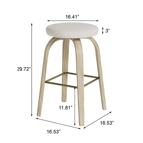 Beige Mid-Century Modern Backless Swivel Bar Stools (2) | OROA