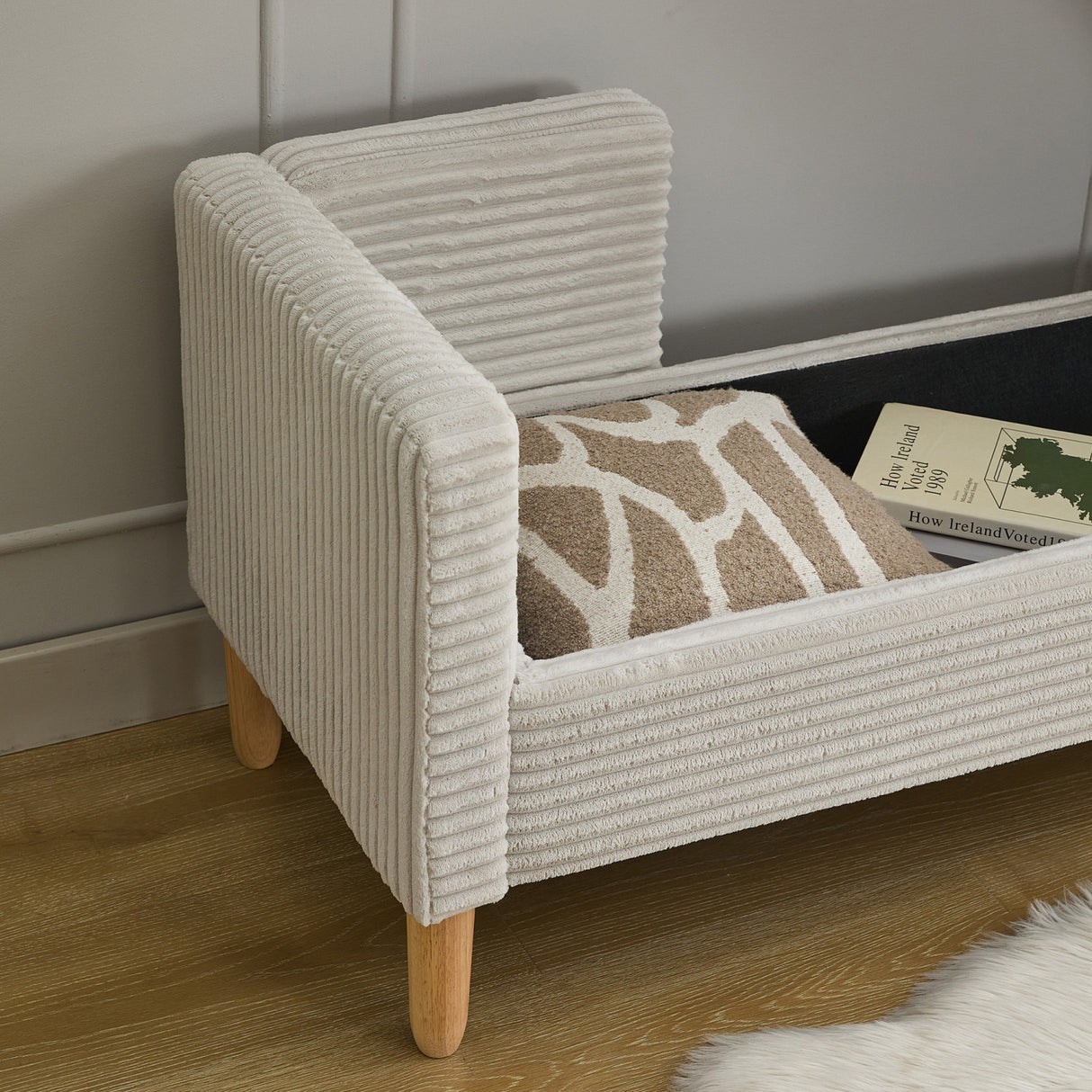Light Gray Upholstered Corduroy Bench | OROA