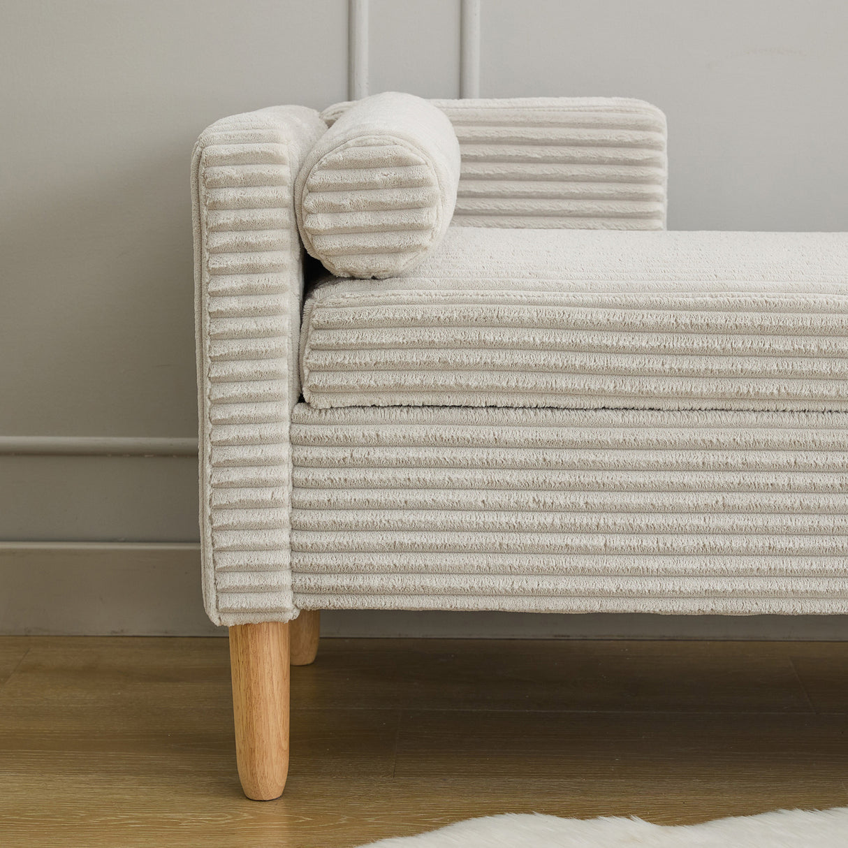 Light Gray Upholstered Corduroy Bench | OROA