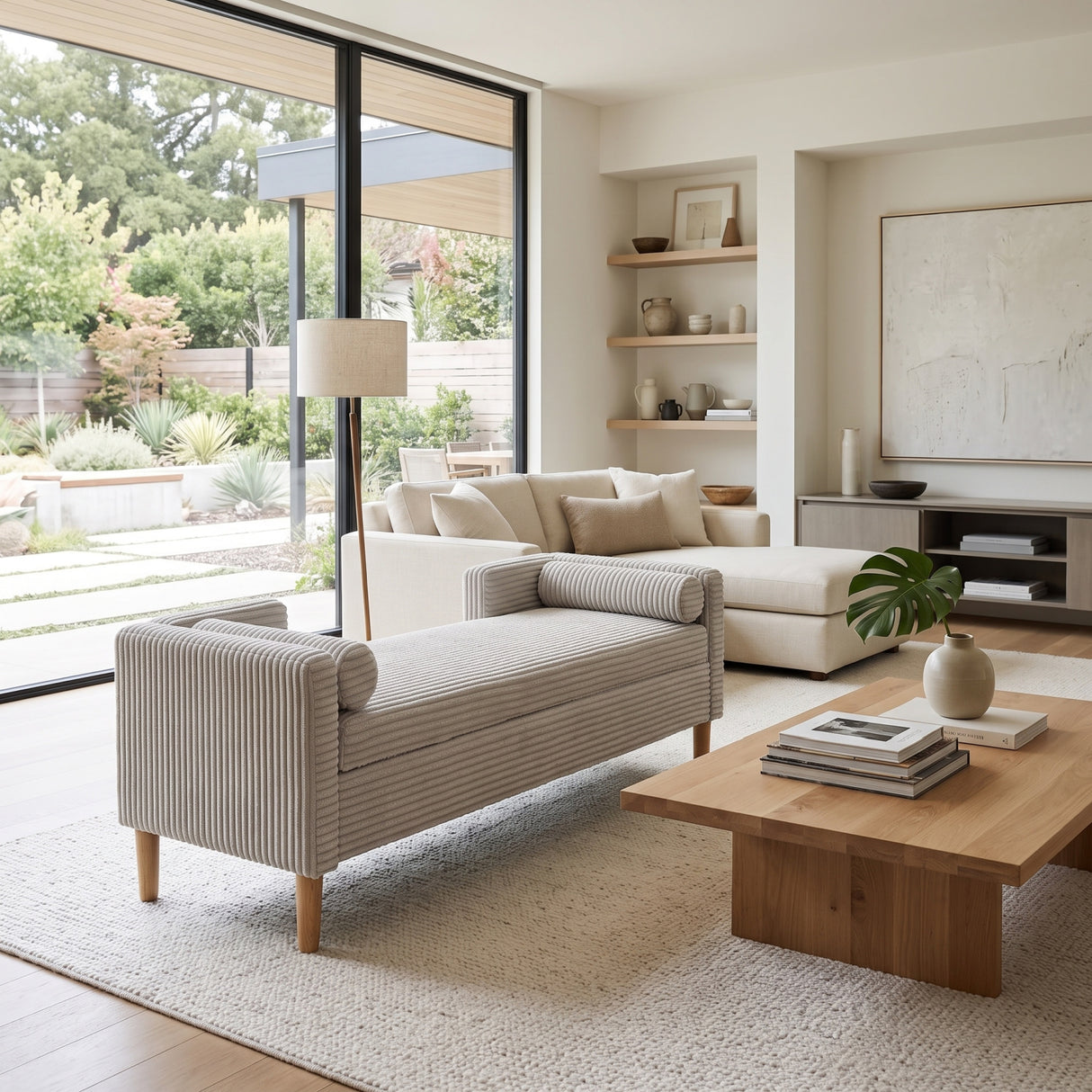 Light Gray Upholstered Corduroy Bench | OROA
