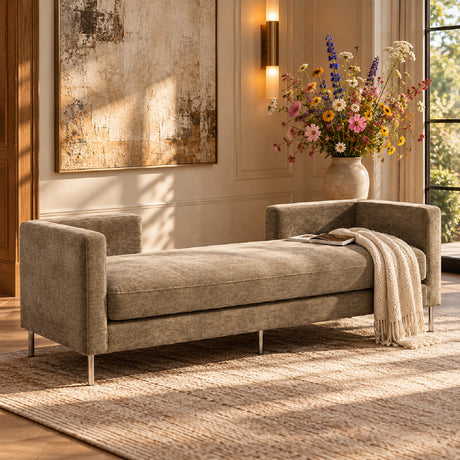 Upholstered Chenille Slipcovered Chaise Lounge by OROA