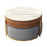 Round Lift-Top Coffee Table with Hidden Storage and Ottomans | OROA
