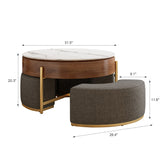 Round Lift-Top Coffee Table with Hidden Storage and Ottomans | OROA