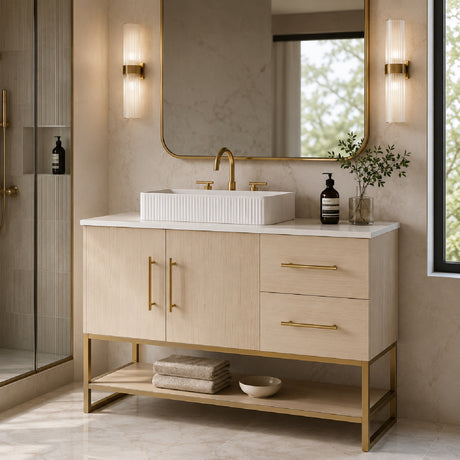 Modern European furniture - 47" White Oak Bathroom Vanity with Gold Accents - www.oroa.com 