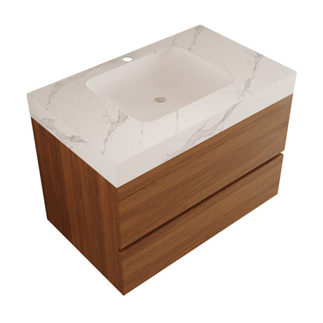Modern European furniture - 30" Modern Floating Bathroom Vanity with Faux Marble Top - www.oroa.com