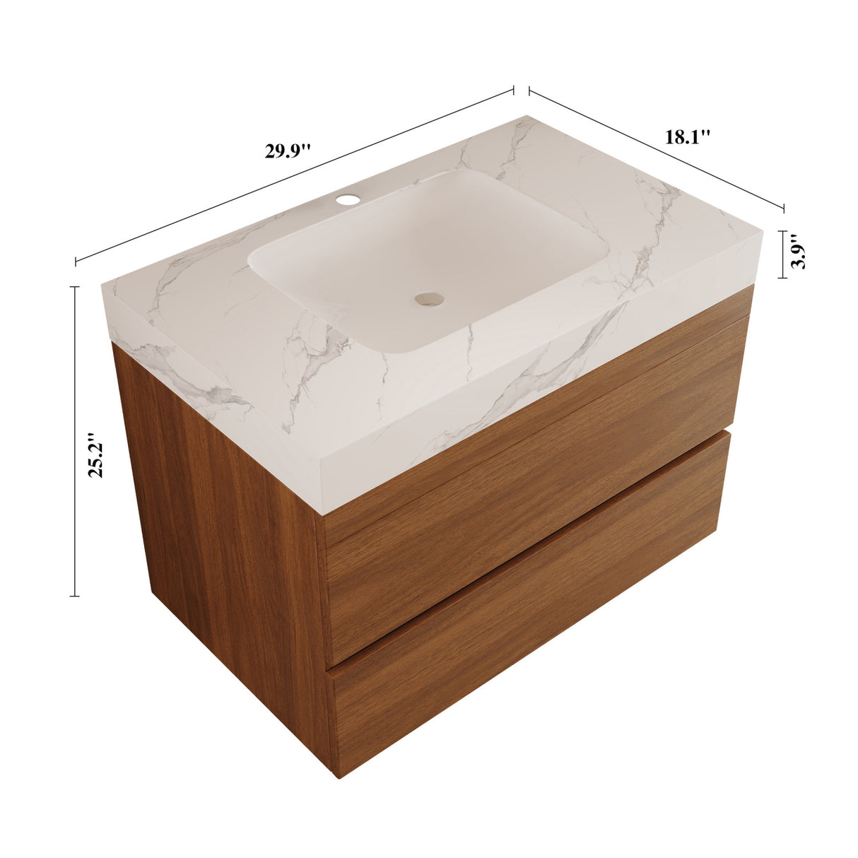 Modern European furniture - 30" Modern Floating Bathroom Vanity with Faux Marble Top - www.oroa.com