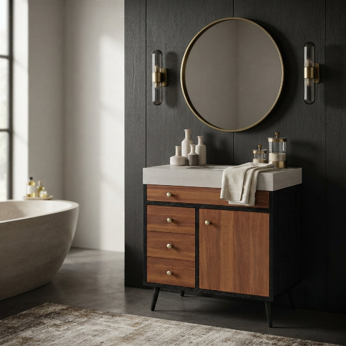 Modern Free-Standing Bathroom Vanity with Ceramic Sink | OROA