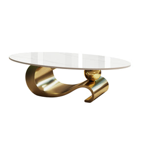 Modern European furniture - Gold White Oval Coffee Table - www.oroa.com