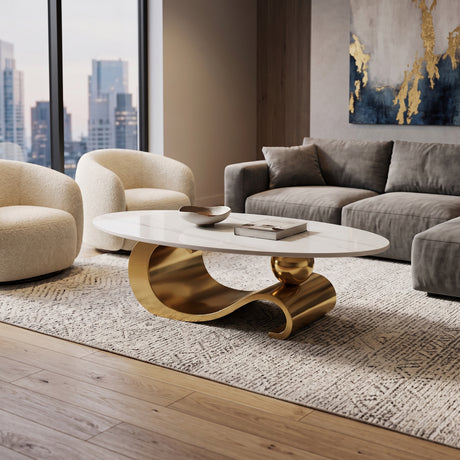 Gold White Oval Coffee Table | OROA
