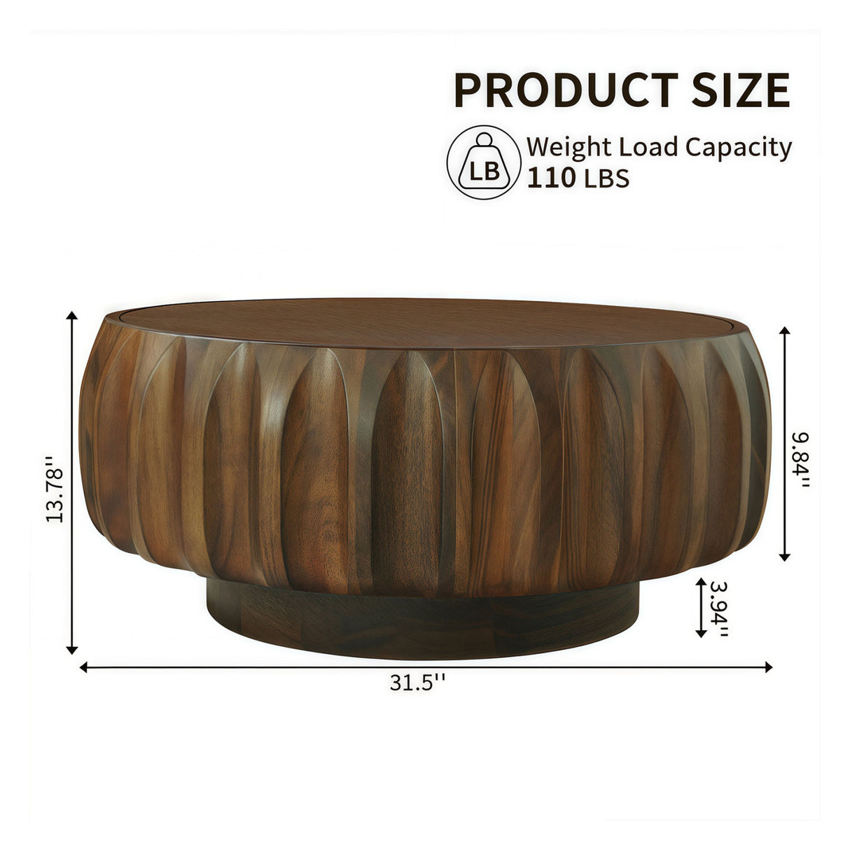 Round Coffee Table with Solid Wood Carved Frame | OROA