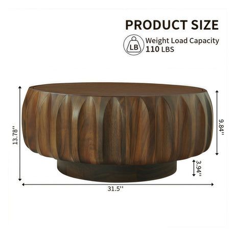 Round Coffee Table with Solid Wood Carved Frame | OROA
