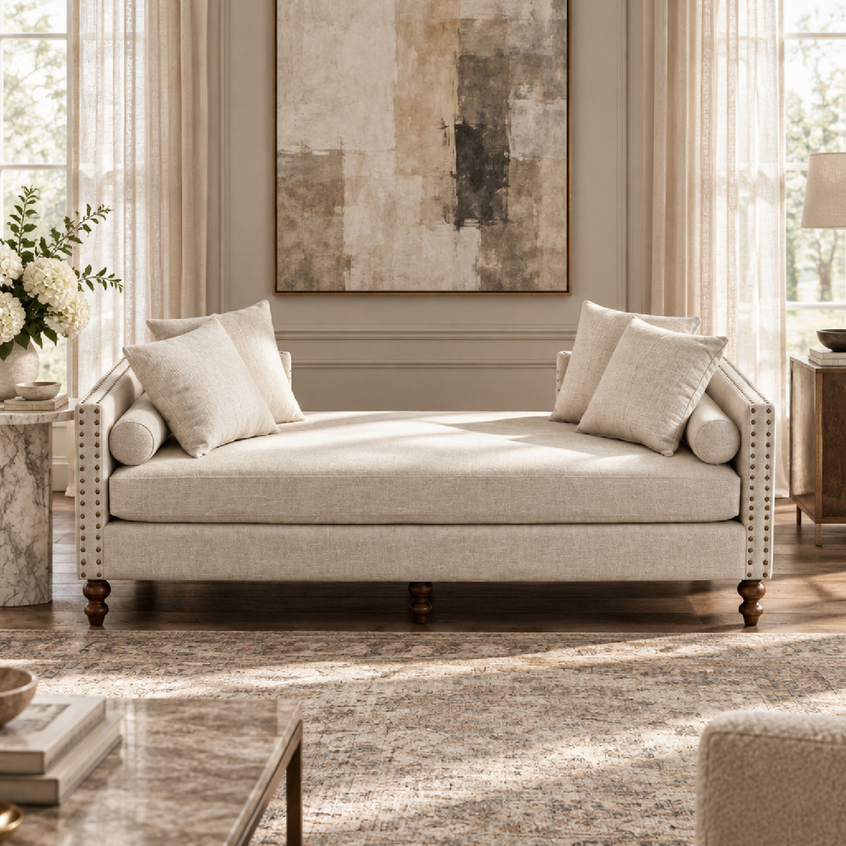 Modern European furniture - Beige Upholstered Chaise Lounge - www.oroa.com