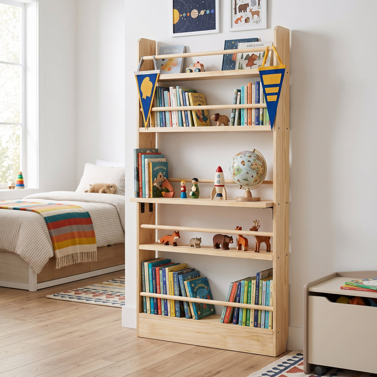 5 Tier Solid Wood Bookshelf | OROA Kids