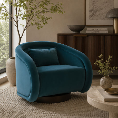 Teal Velvet Swivel Accent Chair | OROA