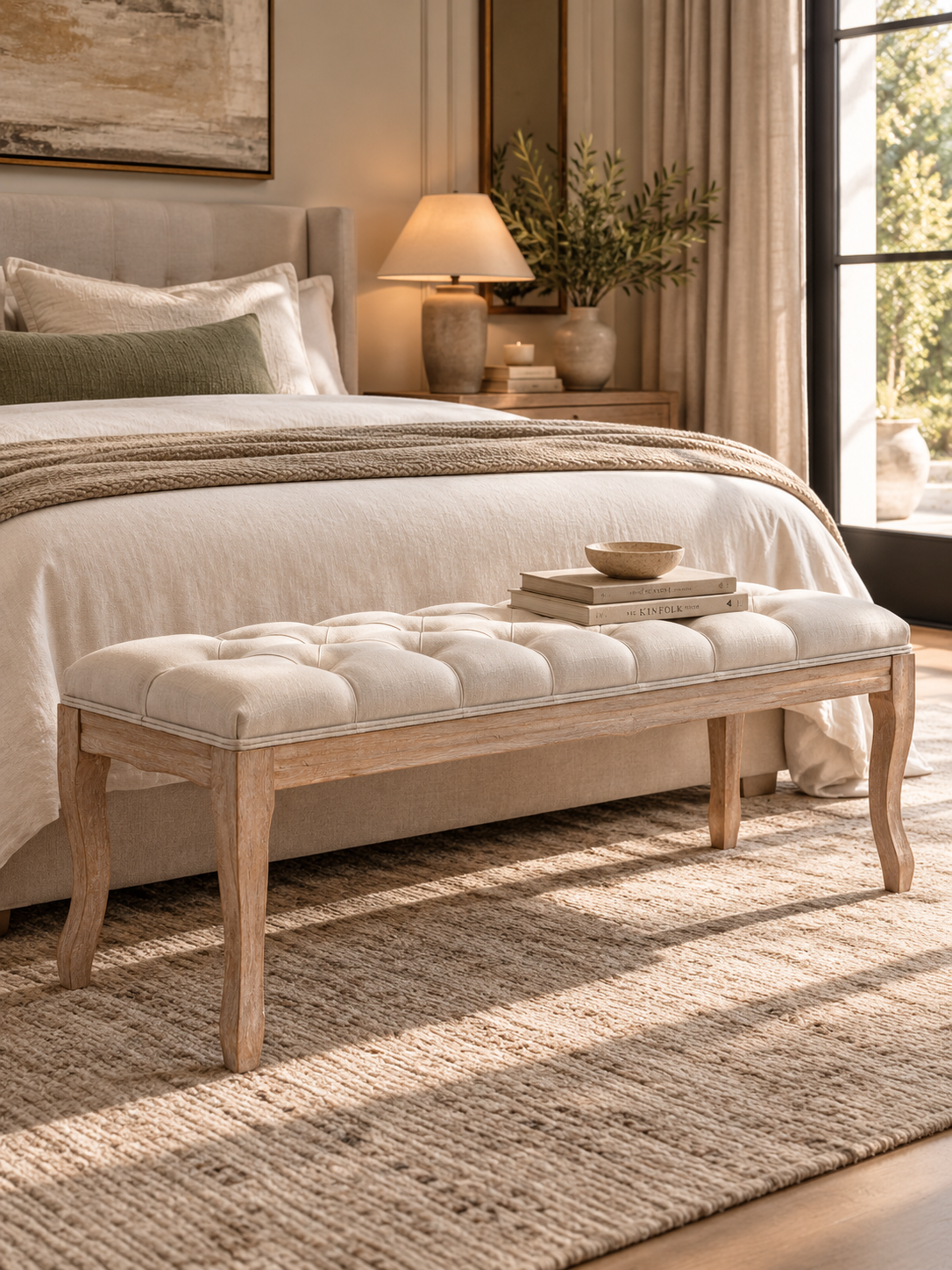 Modern European furniture - French Vintage Tufted Bench - www.oroa.com