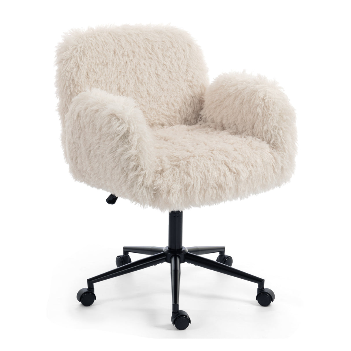Beige Lamb Wool Ergonomic Swivel Office Chair | OROA