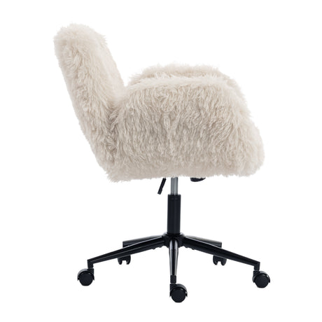 Beige Lamb Wool Ergonomic Swivel Office Chair | OROA
