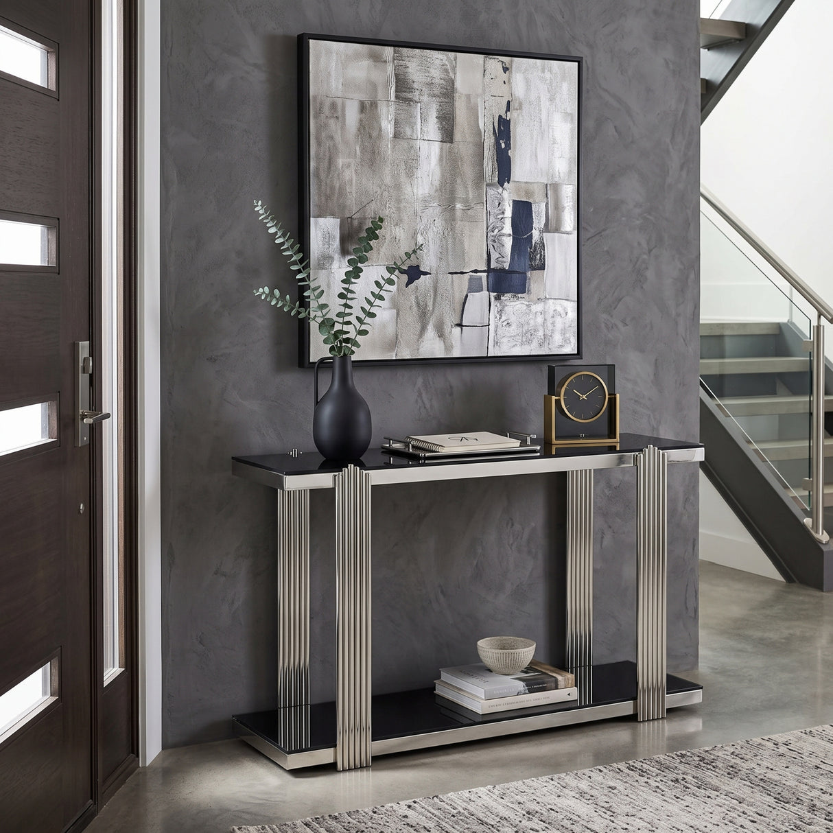 Silver & Black Mirrored Console Table | OROA