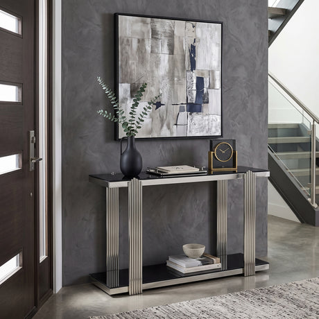 Silver & Black Mirrored Console Table | OROA