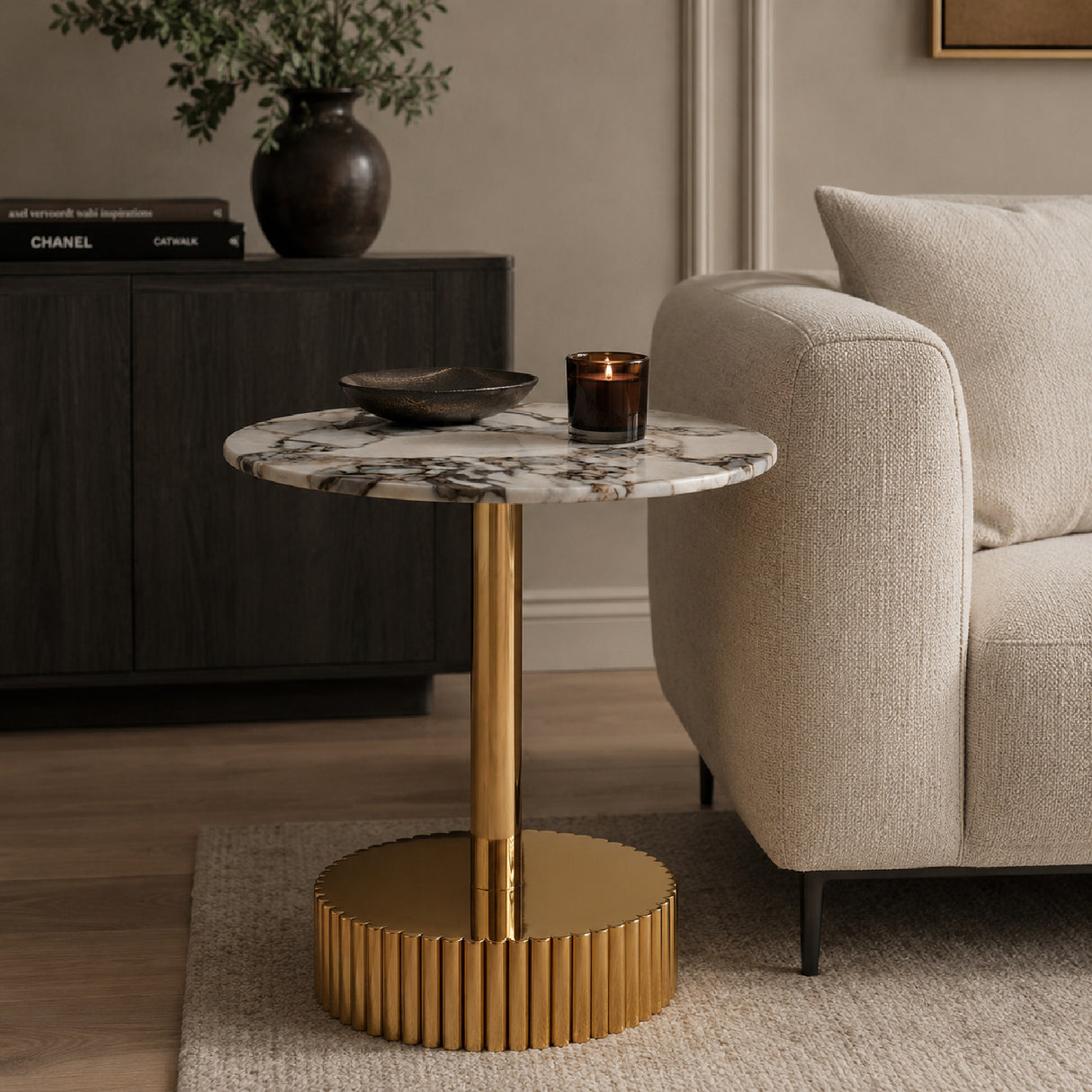 White Marble-Patterned End Table | OROA