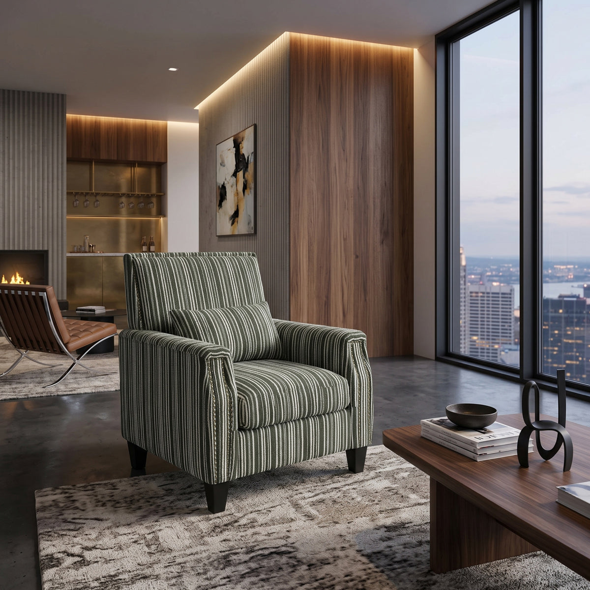 Green and White Striped Armchair | OROA