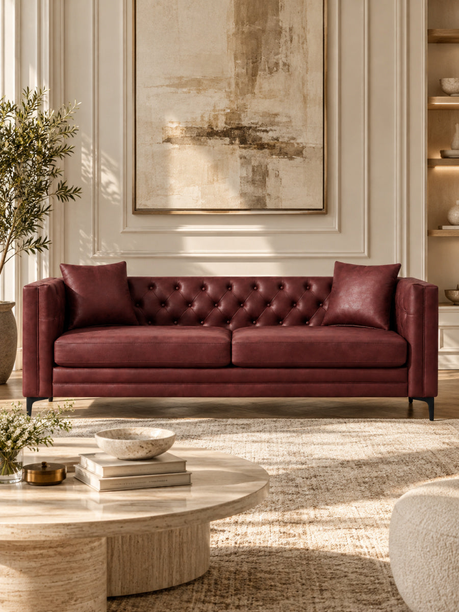 Modern European furniture - Wine Red Mid-Century Modern Tech Fabric Sofa - www.oroa.com