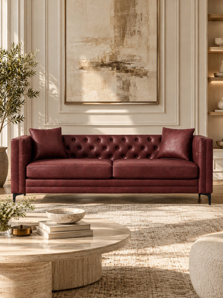 Modern European furniture - Wine Red Mid-Century Modern Tech Fabric Sofa - www.oroa.com