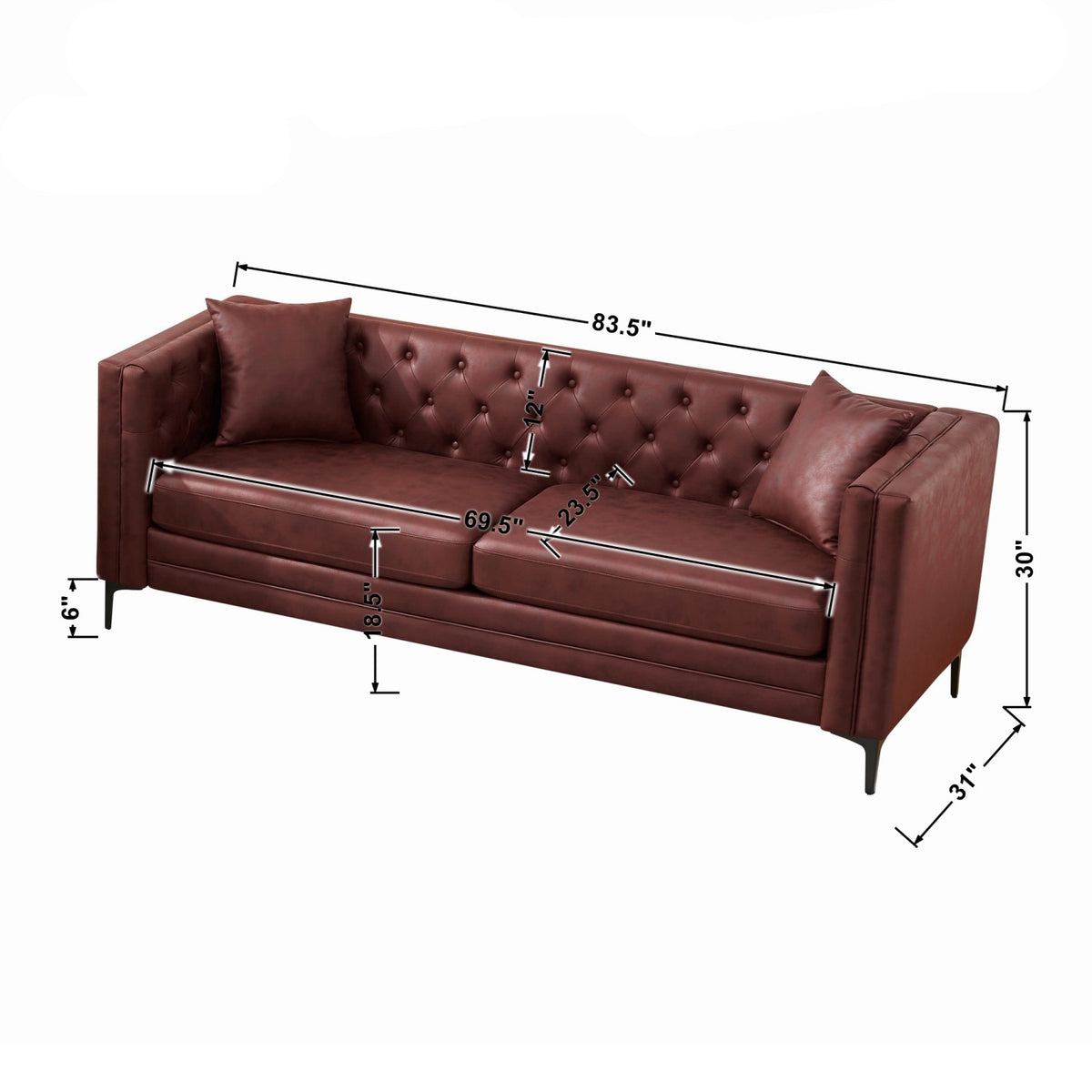 Modern European furniture - Wine Red Mid-Century Modern Tech Fabric Sofa - www.oroa.com