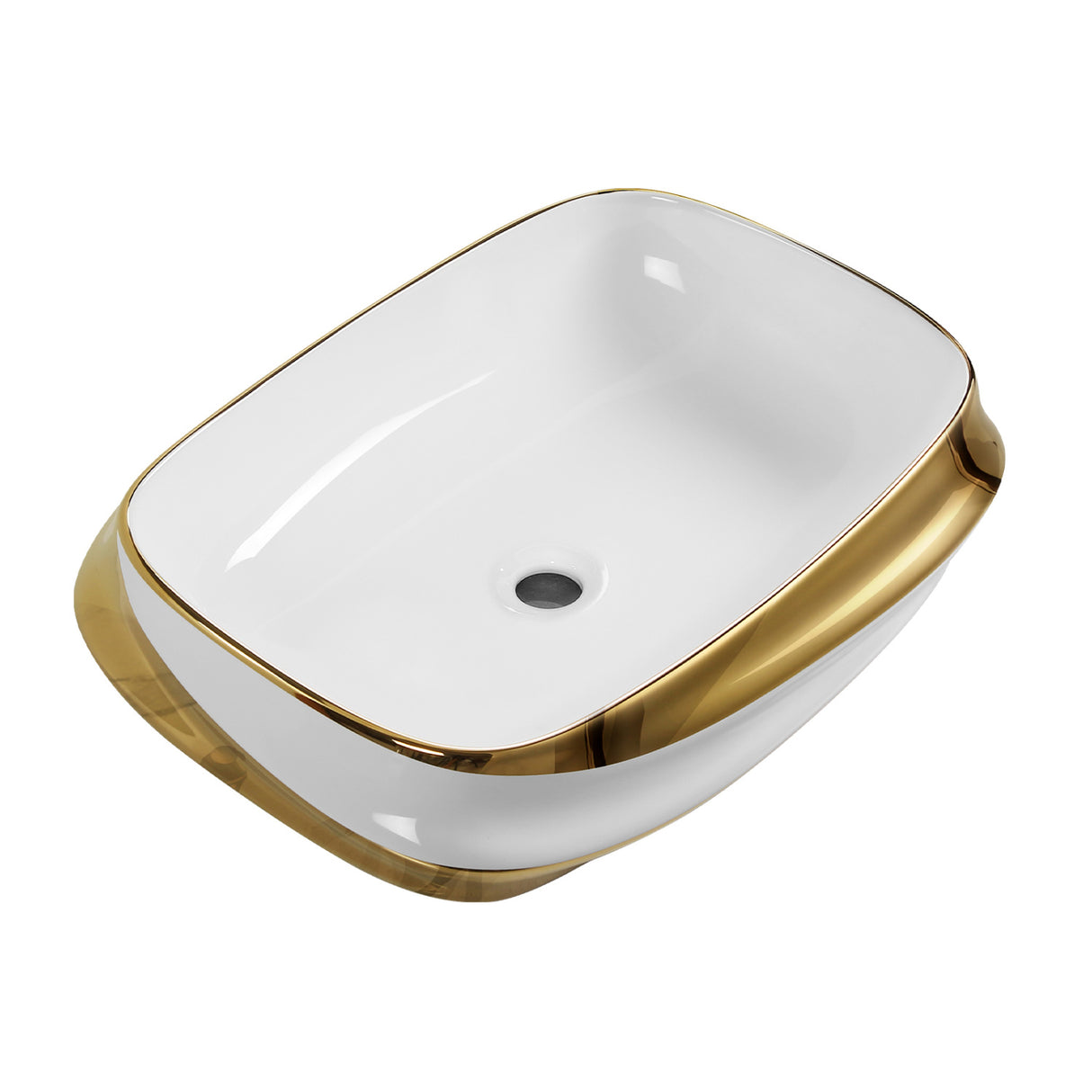 White Gold-Rimmed Ceramic Vessel Sink | OROA