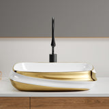 White Gold-Rimmed Ceramic Vessel Sink | OROA