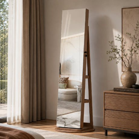 Modern European furniture - Walnut Rotating Jewelry Armoire with Full-Length Mirror - www.oroa.com