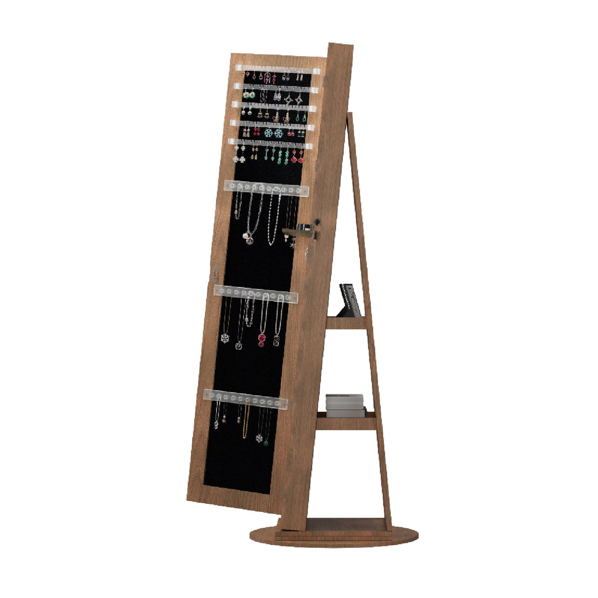 Modern European furniture - Walnut Rotating Jewelry Armoire with Full-Length Mirror - www.oroa.com