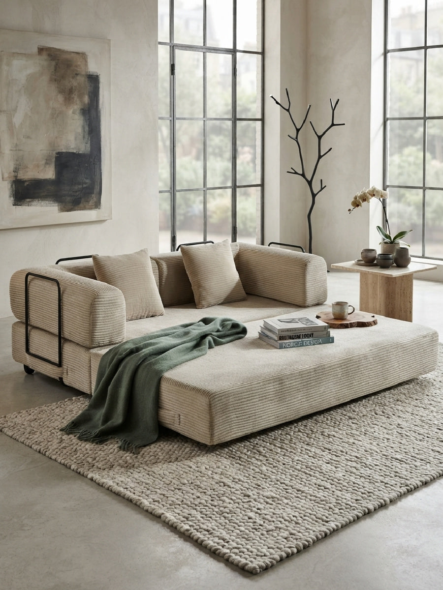 Modern European furniture - Beige Upholstered Sofa Bed - www.oroa.com