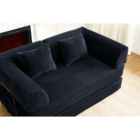 Black Corduroy Convertible Sleeper Floor Sofa Bed - OROA - view 3