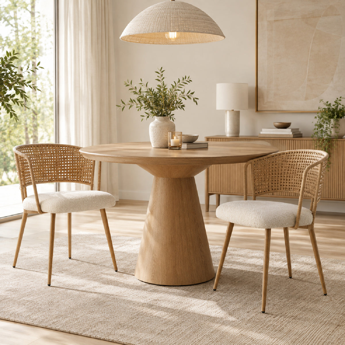 Brown Rattan Upholstered Dining Chairs (2) | Maison Naturelle