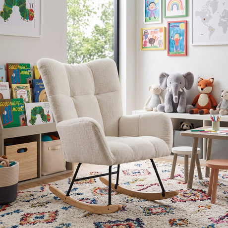 Teddy Fabric Wingback Nursery Rocking Chair | OROA Kids