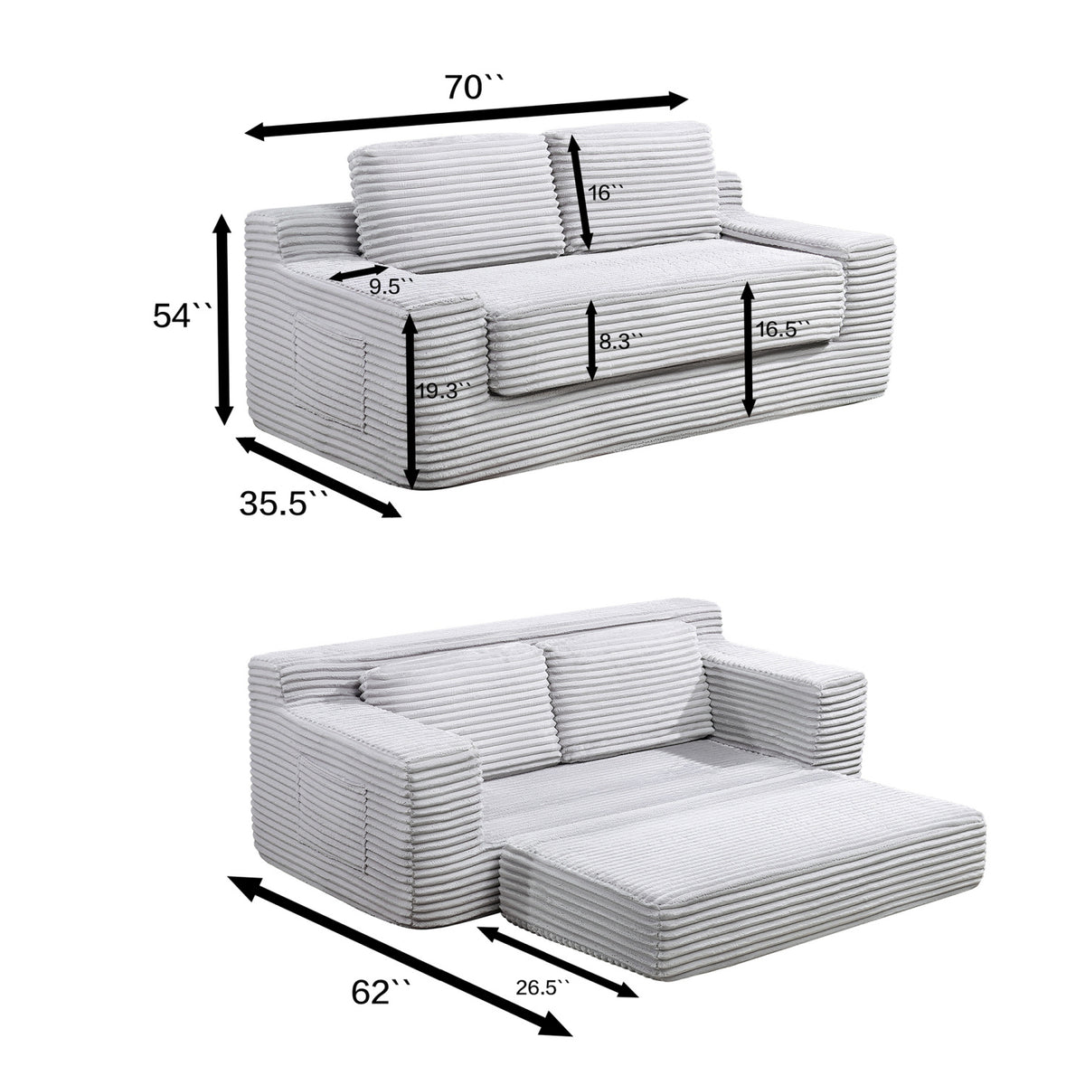 2-in-1 Convertible Sofa Bed - OROA - view 4