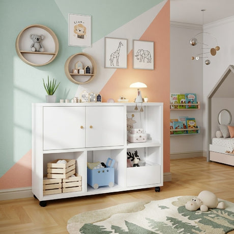 Rolling White Toy Storage Cabinet | OROA Kids
