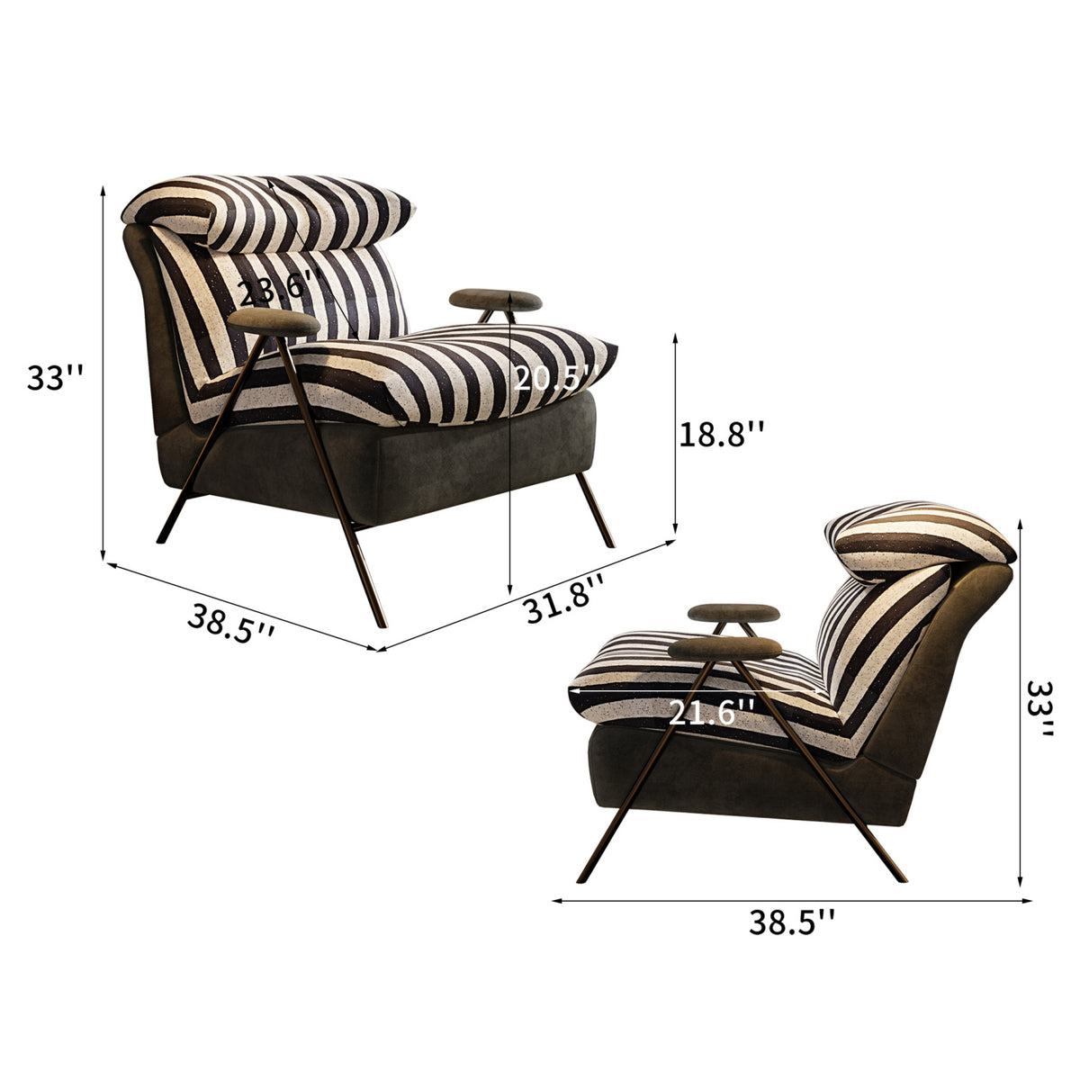 Minimalist Gray Striped Velvet Accent Chair | OROA