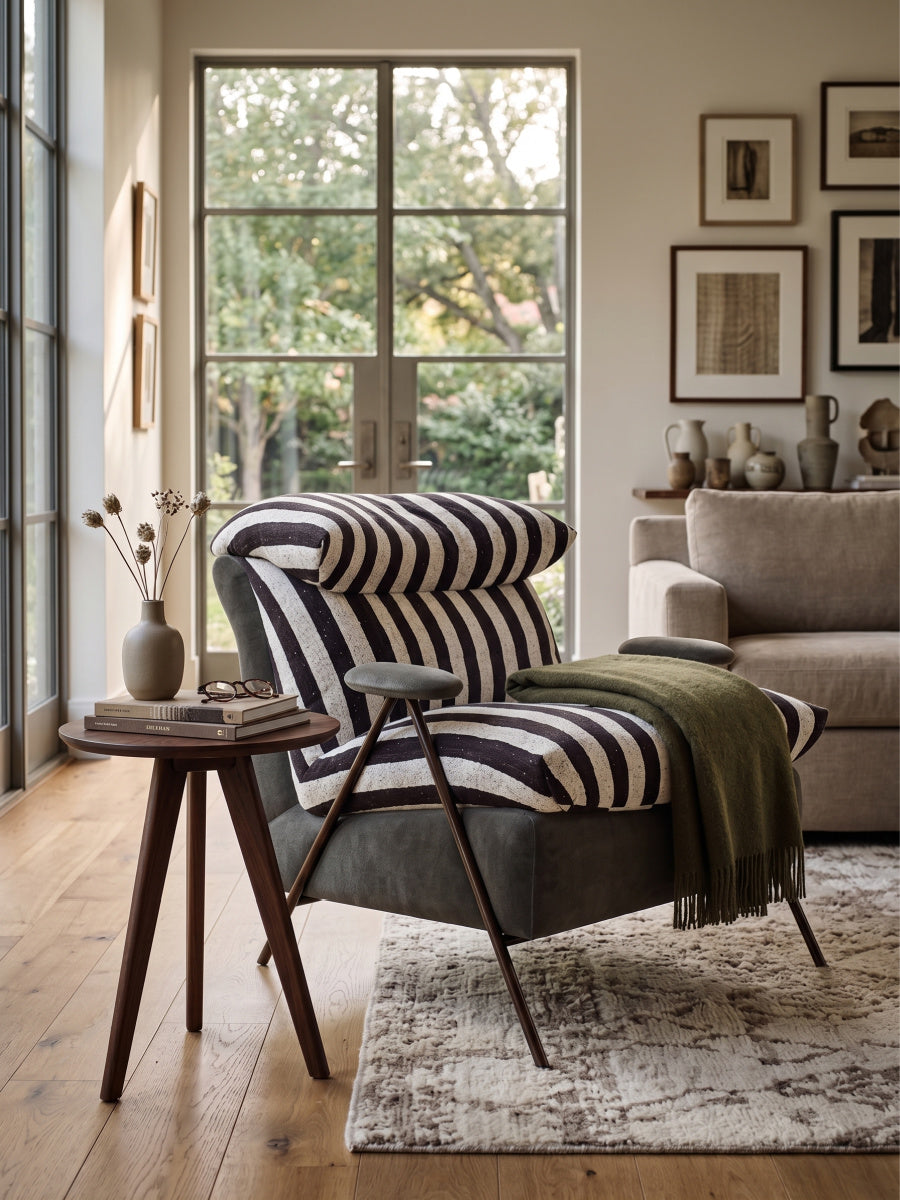 Minimalist Gray Striped Velvet Accent Chair | OROA