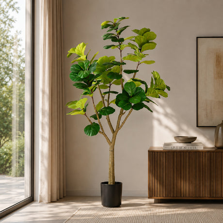 Modern European furniture - 7' Artificial Fiddle Leaf Fig Tree in Black Pot - www.oroa.com