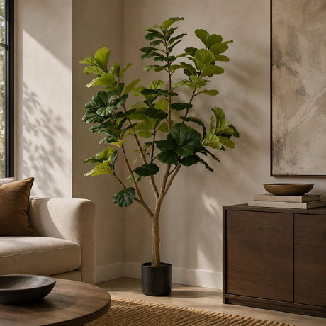 Modern European furniture - 7-Foot Artificial Fiddle Leaf Fig Tree in Black Pot - www.oroa.com