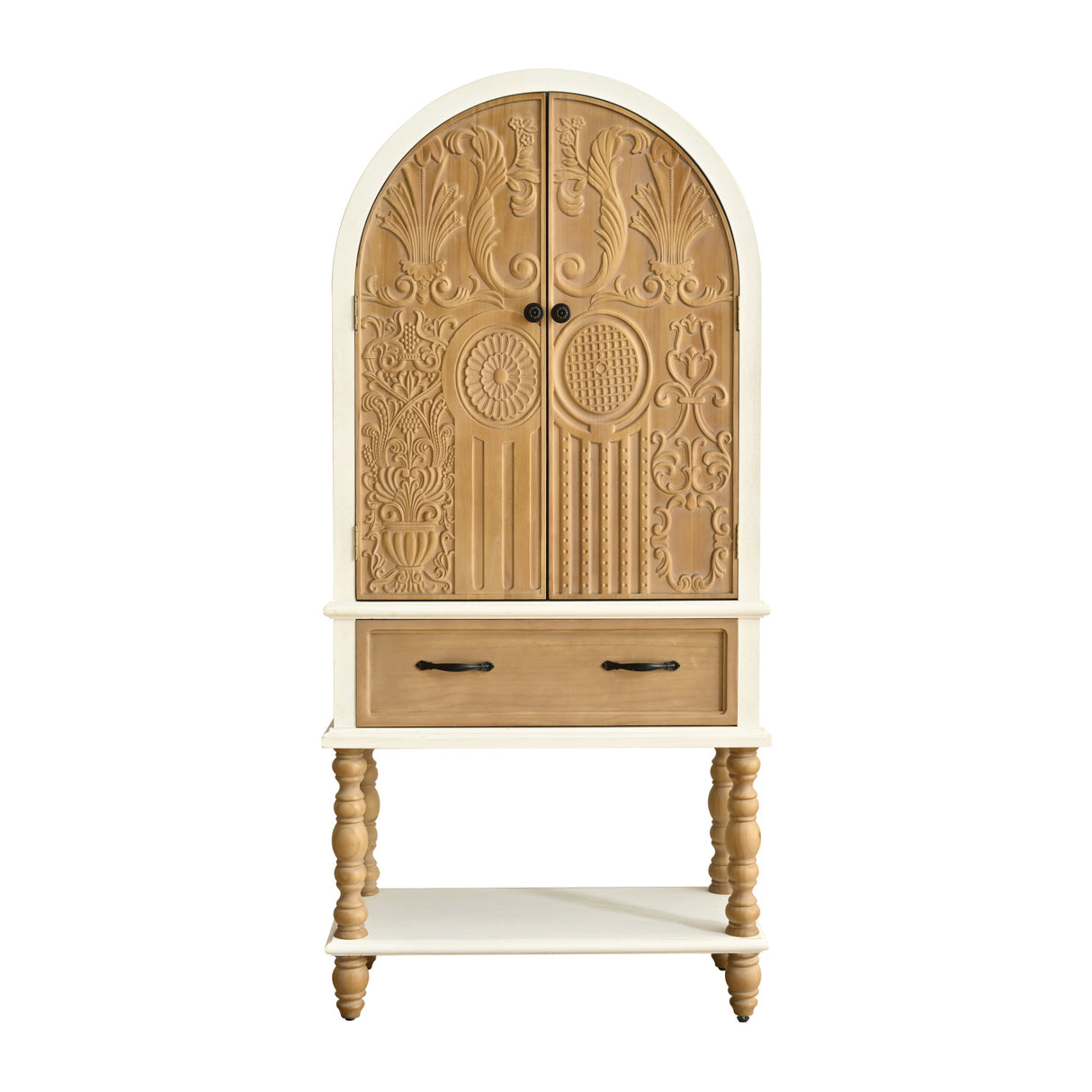 Arched Floral Carved Accent Sideboard Cabinet | OROA