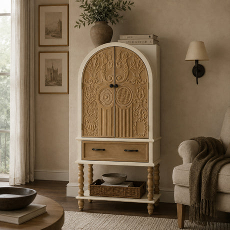 Arched Floral Carved Accent Sideboard Cabinet | OROA