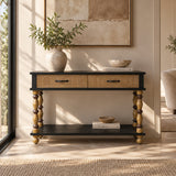 Rustic Solid Wooden Carved Console Table | Maison Naturelle