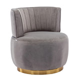 Gray Fluffy Velvet Swivel Barrel Chair | OROA