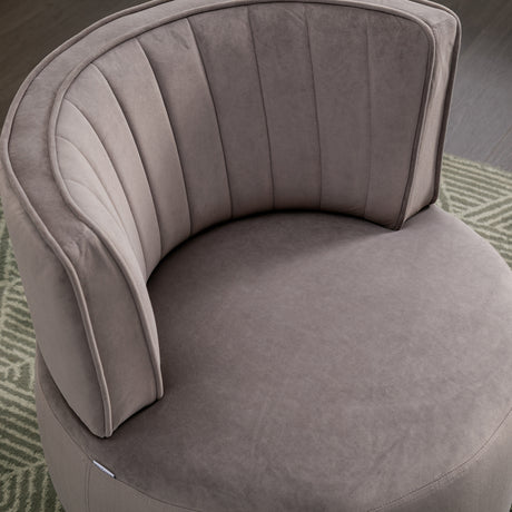 Gray Fluffy Velvet Swivel Barrel Chair | OROA